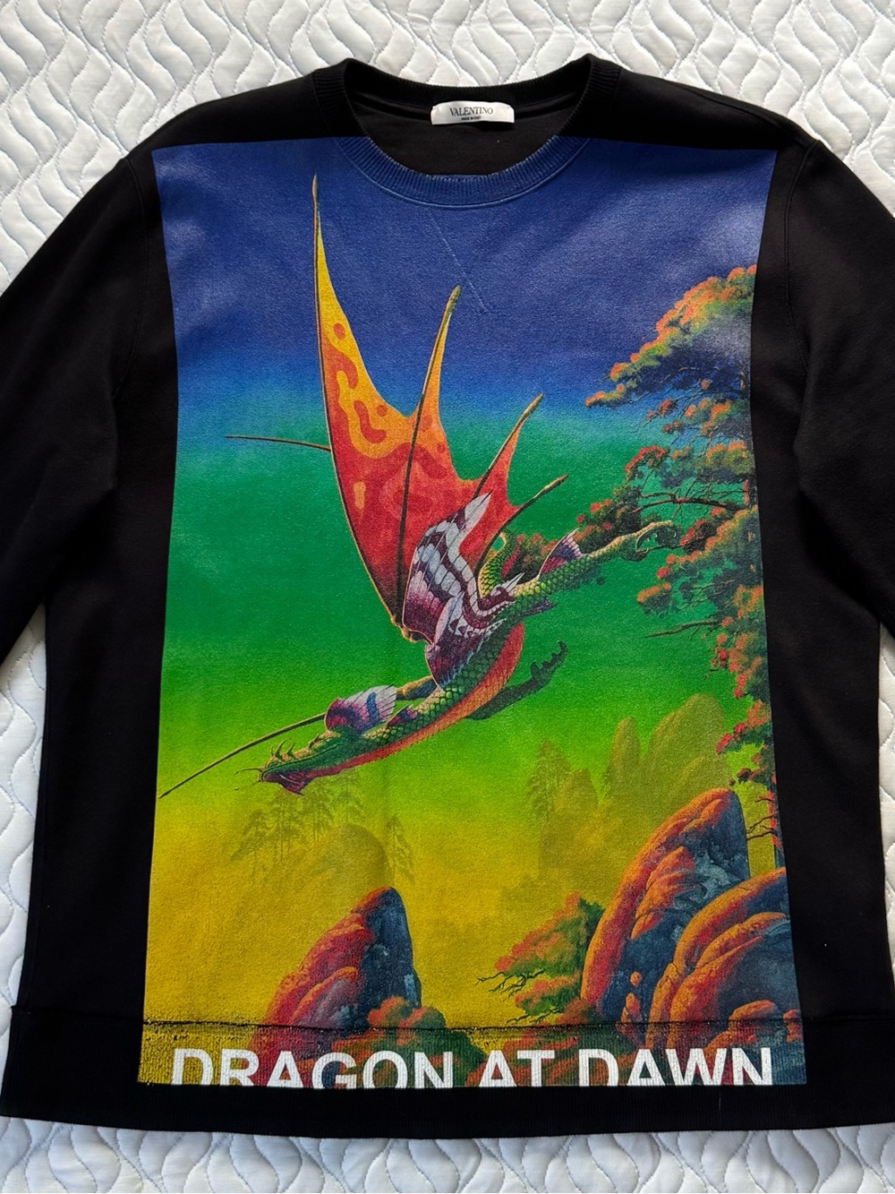 Valentino Dragon at Dawn Rare Graphic Crewneck Sweatshirt Black Multicolor S